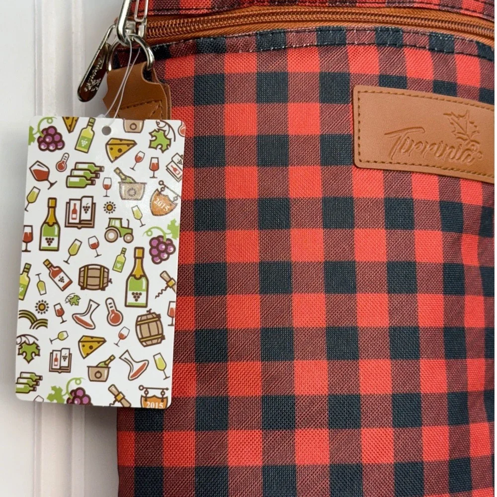 Tirrinia Wine Carrier Bag Unisex OS Red Black Buffalo Plaid Insulated 2 Bottle